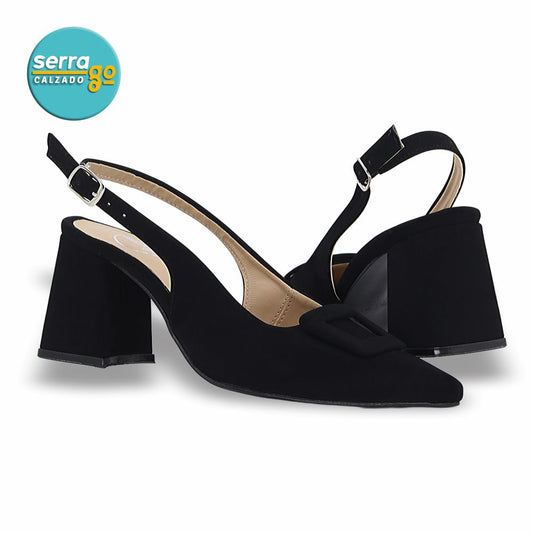 ZAPATILLA DE TACÓN MEDIO MOD. 27063 COLOR BUCK NEGRO