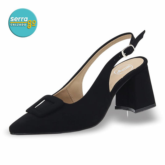 ZAPATILLA DE TACÓN MEDIO MOD. 27063 COLOR BUCK NEGRO