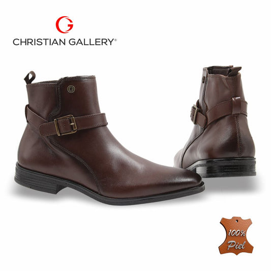 Zapato Formal media bota de Piel mod. 4664 color Caoba