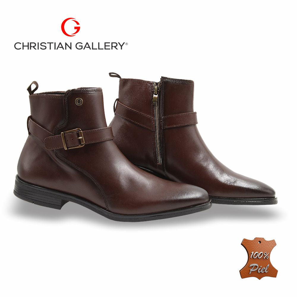 Zapato Formal media bota de Piel mod. 4664 color Caoba