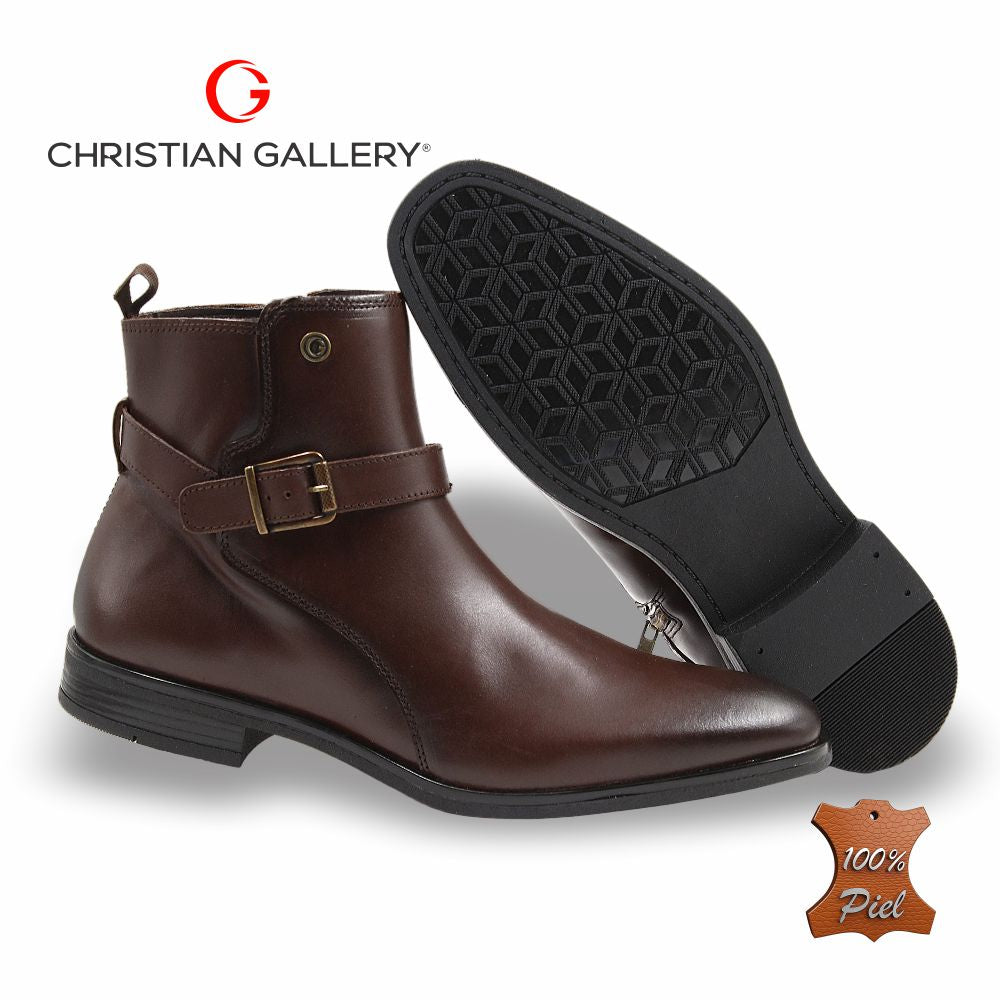 Zapato Formal media bota de Piel mod. 4664 color Caoba