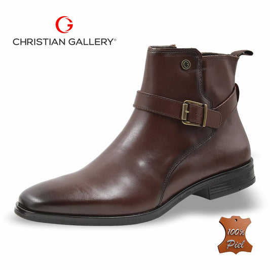 Zapato Formal media bota de Piel mod. 4664 color Caoba